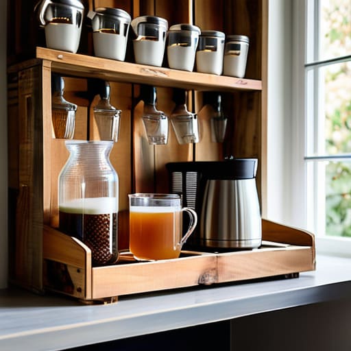 A rustic beverage station made from pallets.